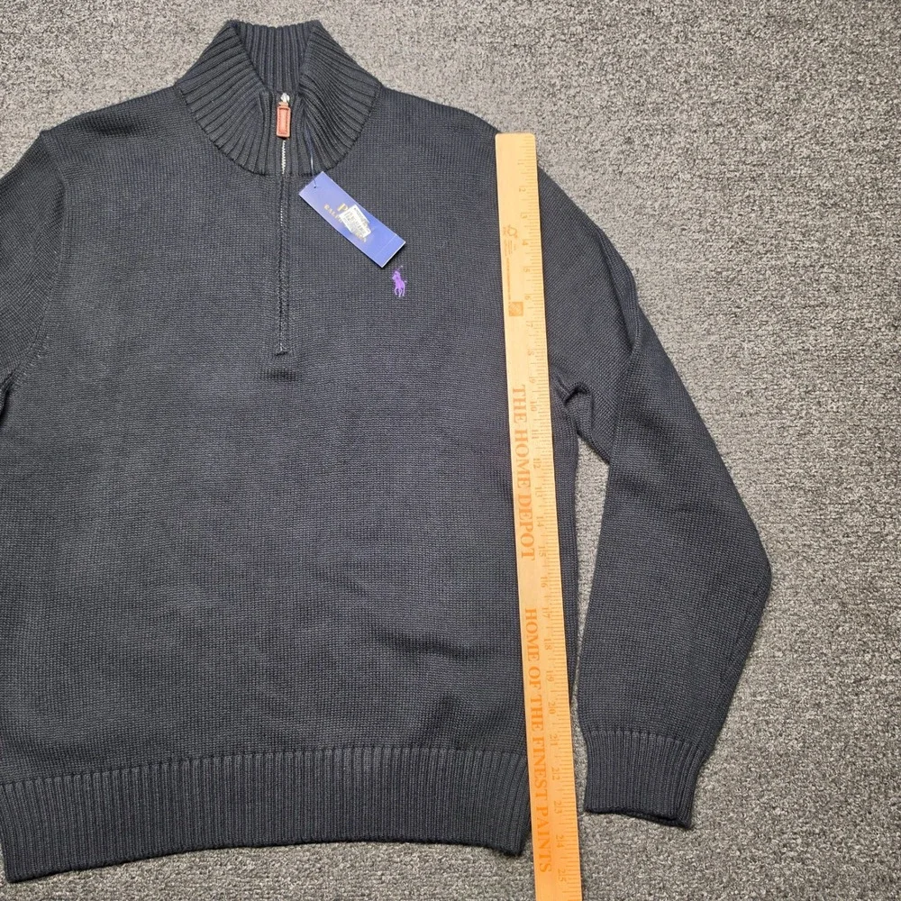 Polo Ralph Lauren 1/4 Zip Sweater Black Mens Large Cotton Pony Knit Pullover NEW